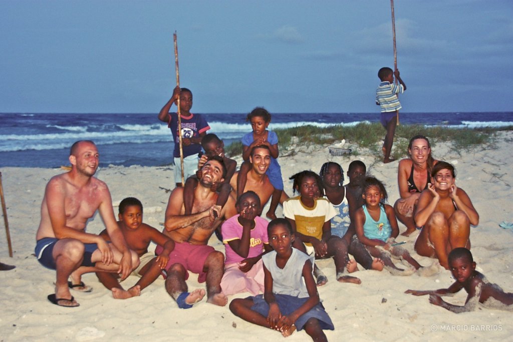 Playing with a group of Garifunas