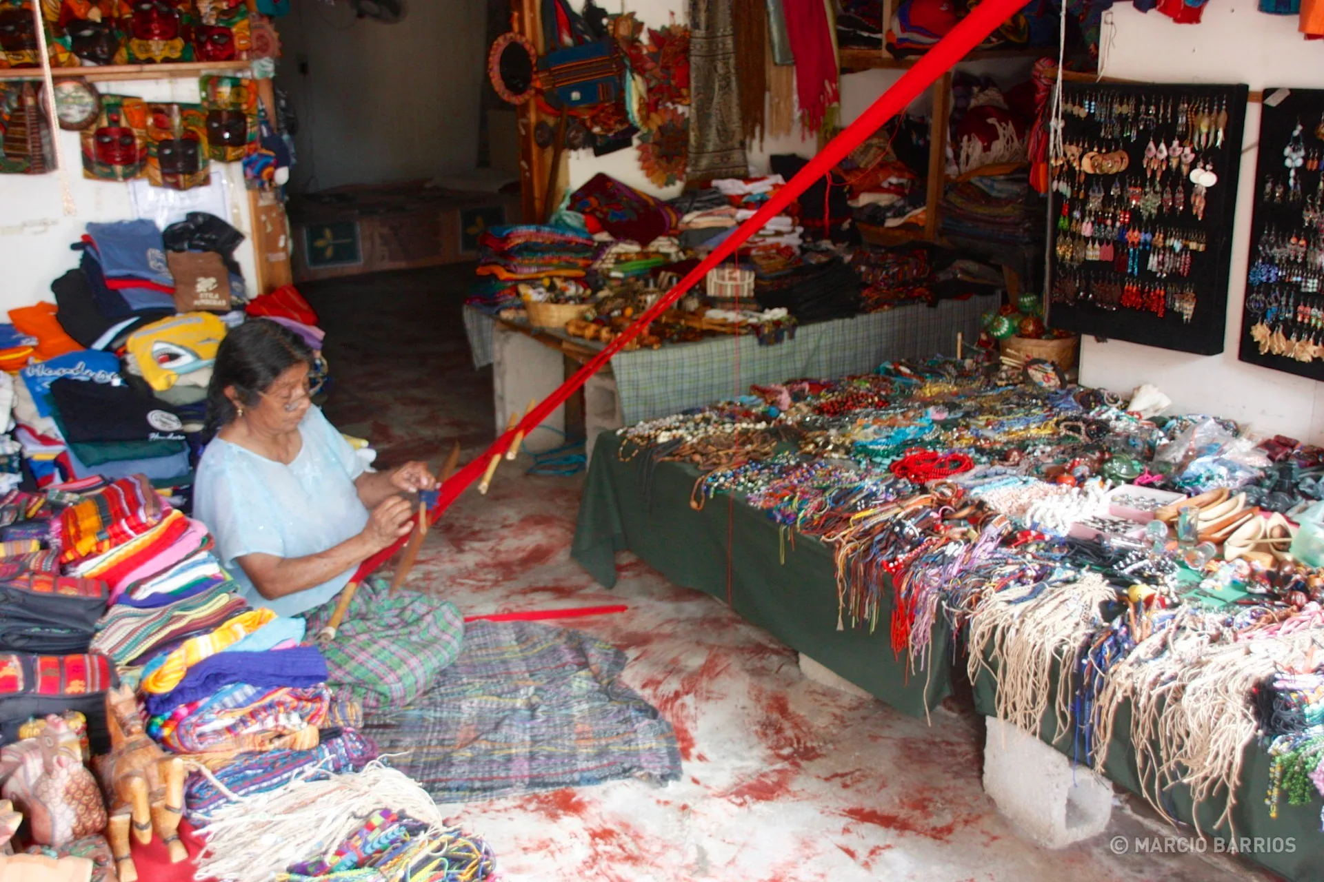 Utila woman weaving in her shop